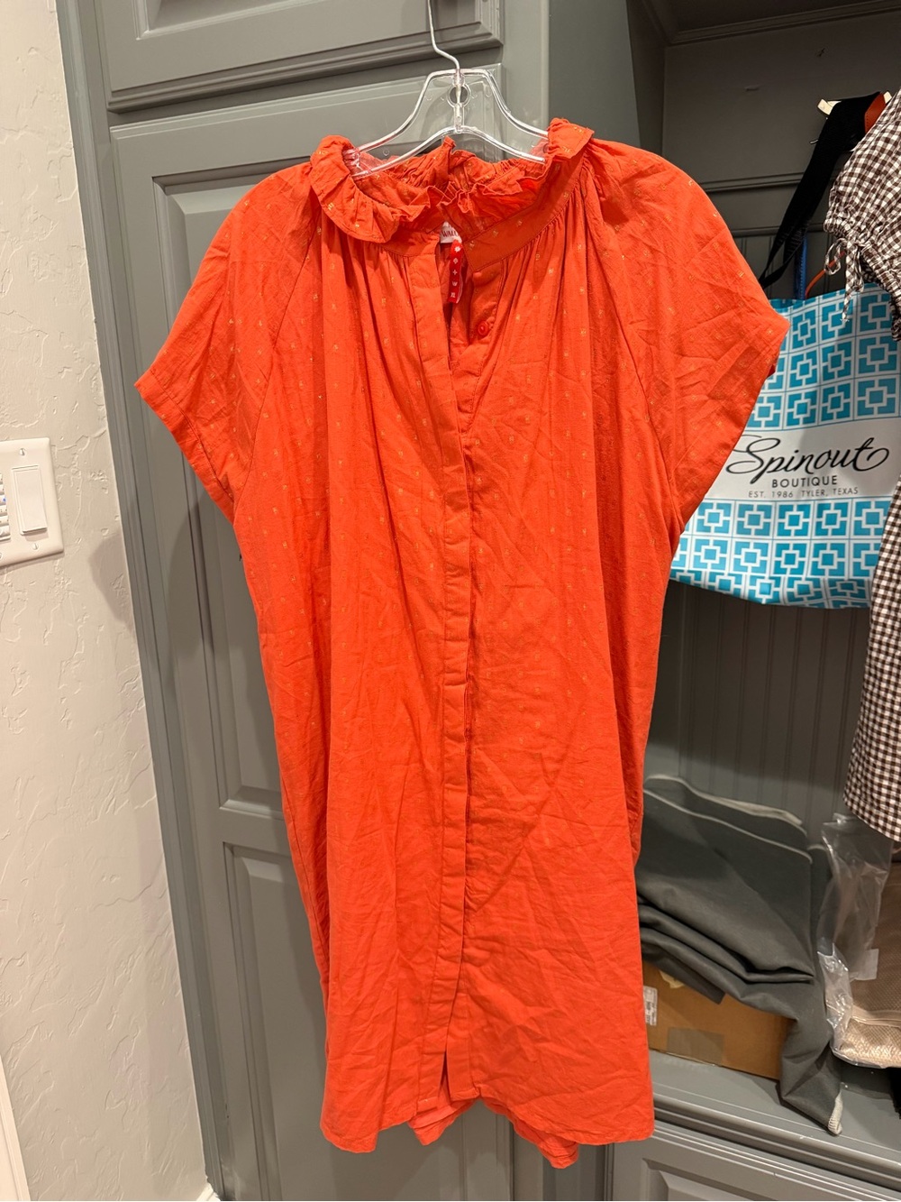 Ruffle-Neck Short Sleeve Mini Dress in Vibrant Orange